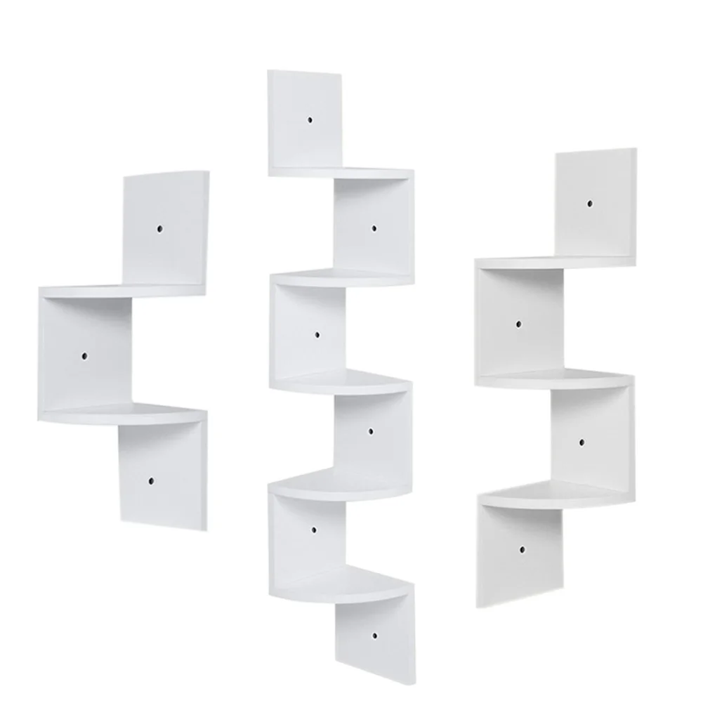 【Breeins】Wooden Zigzag Floating Corner Shelves Multi Tier Storage Organizer Shelf For Home Office