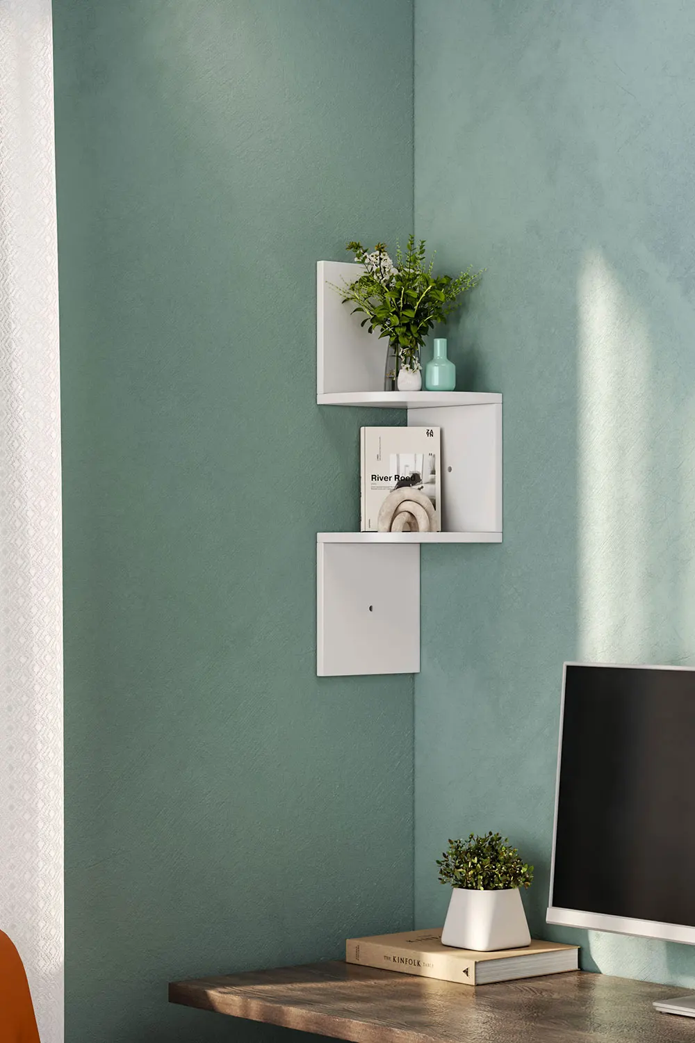 【Breeins】Wooden Zigzag Floating Corner Shelves Multi Tier Storage Organizer Shelf For Home Office