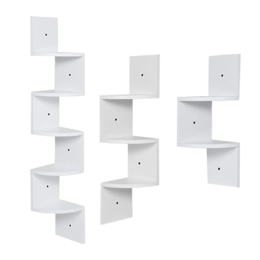【Breeins】Wooden Zigzag Floating Corner Shelves Multi Tier Storage Organizer Shelf For Home Office