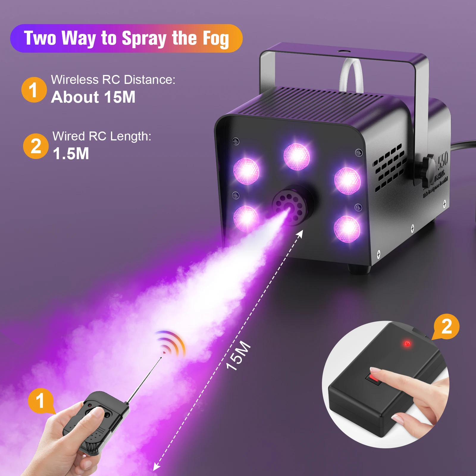 LeLeght 500W Smoke Machine RGB Colorful 5 LEDs Fog Ejector Stage Effect Fogger Spray Equipment for Wedding Halloween DJ Show