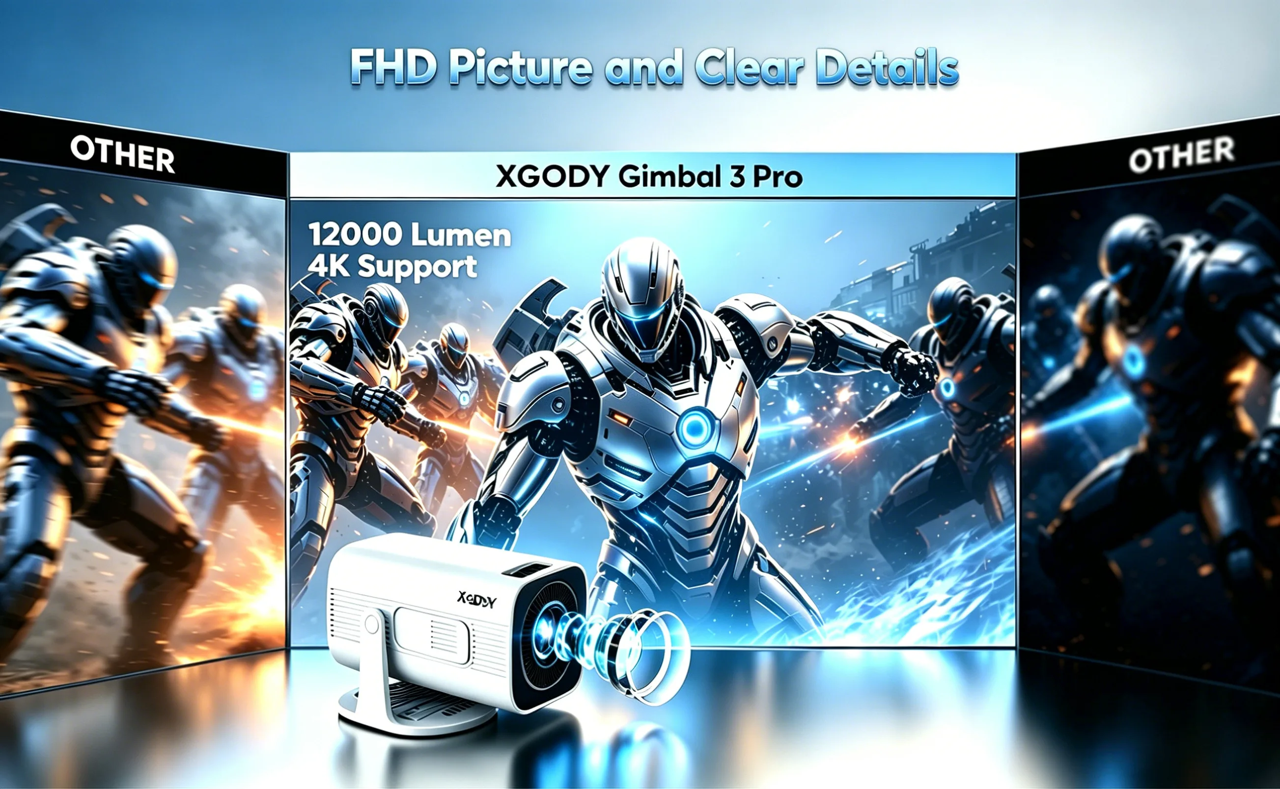 XGODY Portable Gimbal 3 Pro 12000LM 4K Projector 2.4G/5G WiFi Bluetooth 5.4 Android 11 Mini Home Theater Portable projector