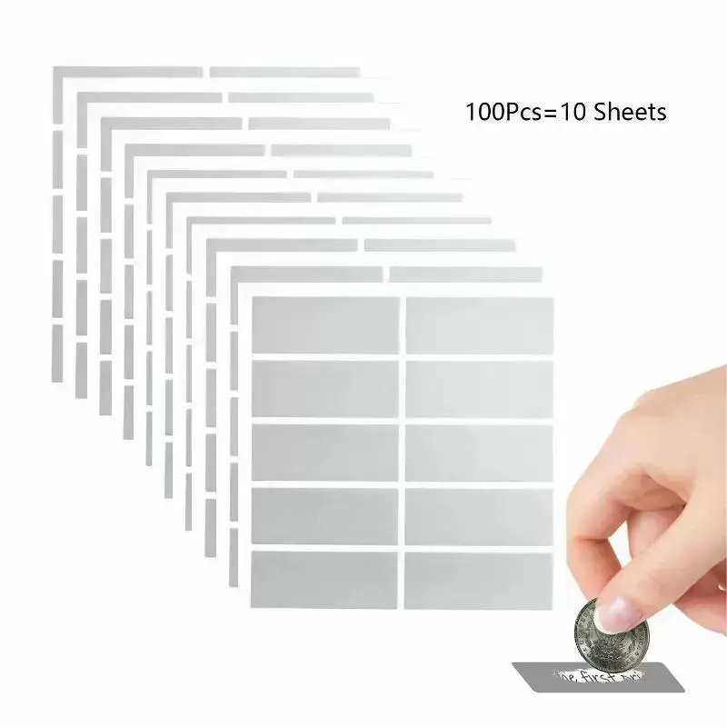 100pcs/ Pack (10 sheets) Rectangle Scratch Off Stickers Labels, 1.9 x 0.6 inch