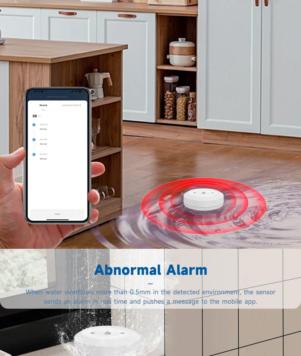 Tuya ZigBee 3.0 Smart Water Sensor Leak Detector Flood Water Leakage Alarm Smart Life Control Work With Smart Life Zigbee 2MQTT