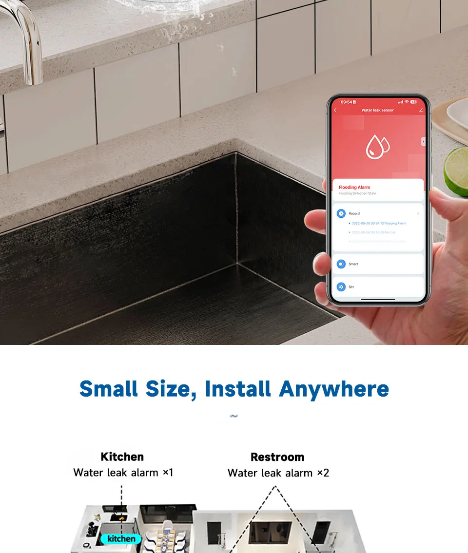 Tuya ZigBee 3.0 Smart Water Sensor Leak Detector Flood Water Leakage Alarm Smart Life Control Work With Smart Life Zigbee 2MQTT