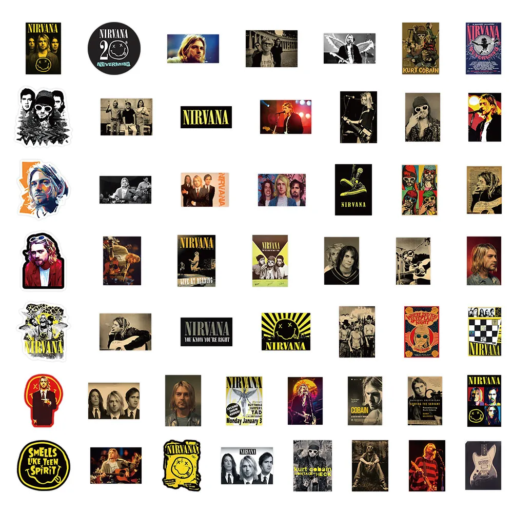 52 Pieces Nirvana Band Stickers - Rock Music Fan Decorative Decals for Laptops, Phone Cases & Guitars Papery Pop Store