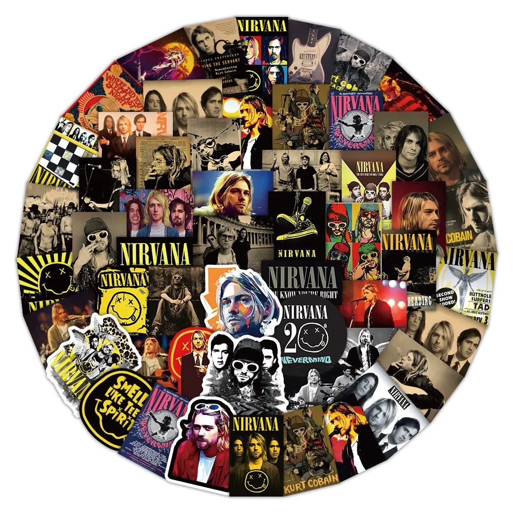 52 Pieces Nirvana Band Stickers - Rock Music Fan Decorative Decals for Laptops, Phone Cases & Guitars Papery Pop Store