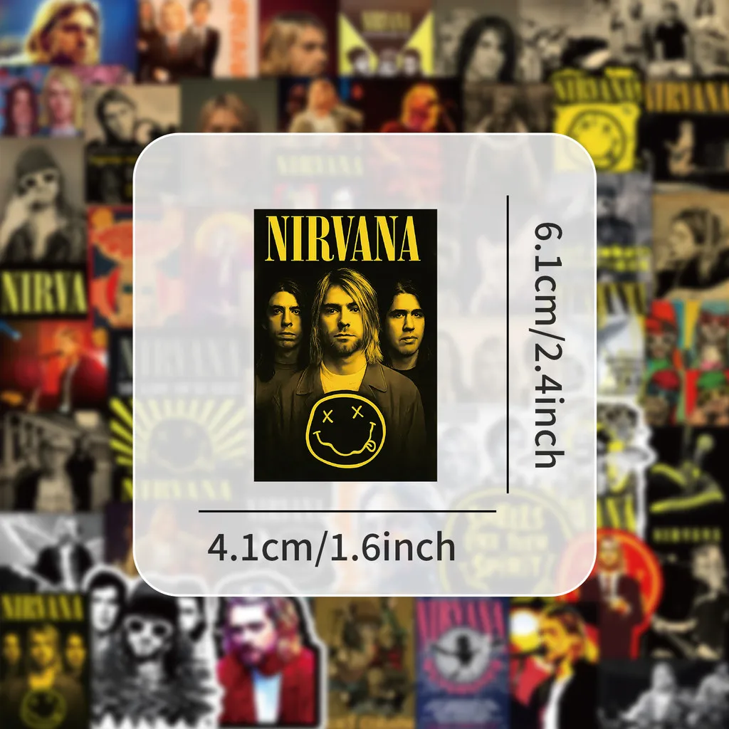 52 Pieces Nirvana Band Stickers - Rock Music Fan Decorative Decals for Laptops, Phone Cases & Guitars Papery Pop Store