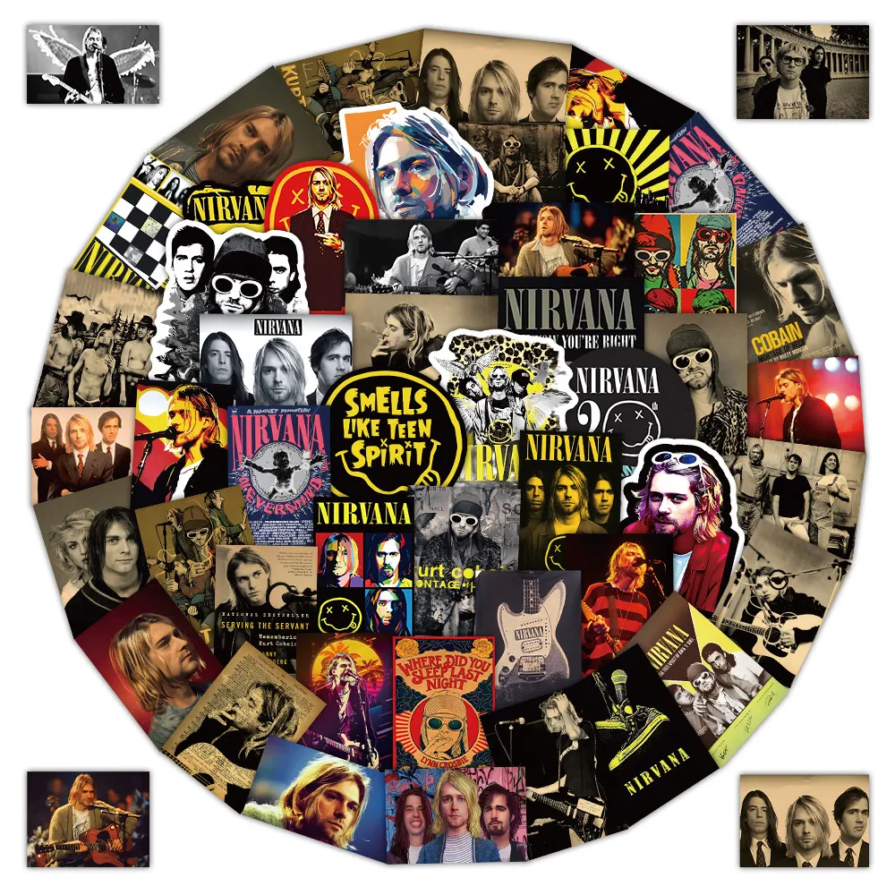 52 Pieces Nirvana Band Stickers - Rock Music Fan Decorative Decals for Laptops, Phone Cases & Guitars Papery Pop Store