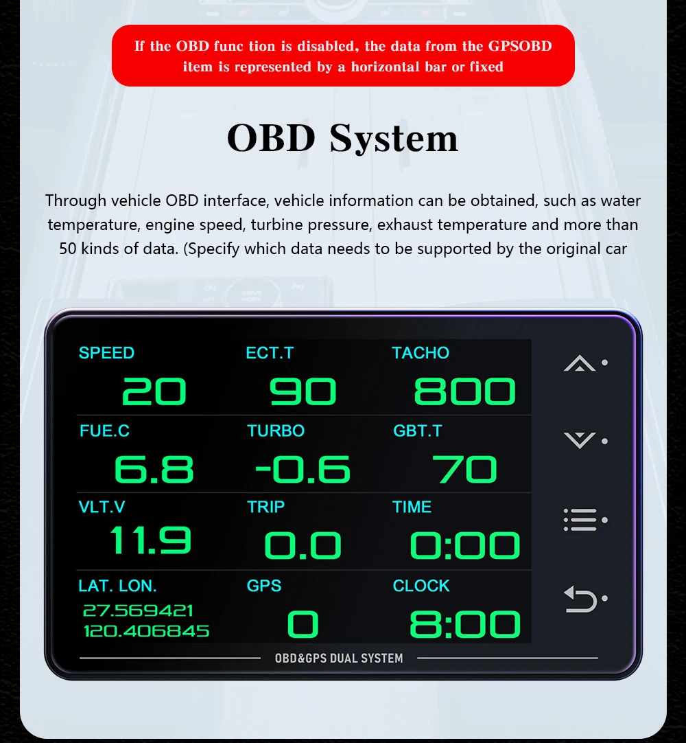 New XS LCD Gauge OBD+GPS Head Up Display Turbo Boost Oil Pressure Oil Temperature G Value Gyroscope Meter LCD Display