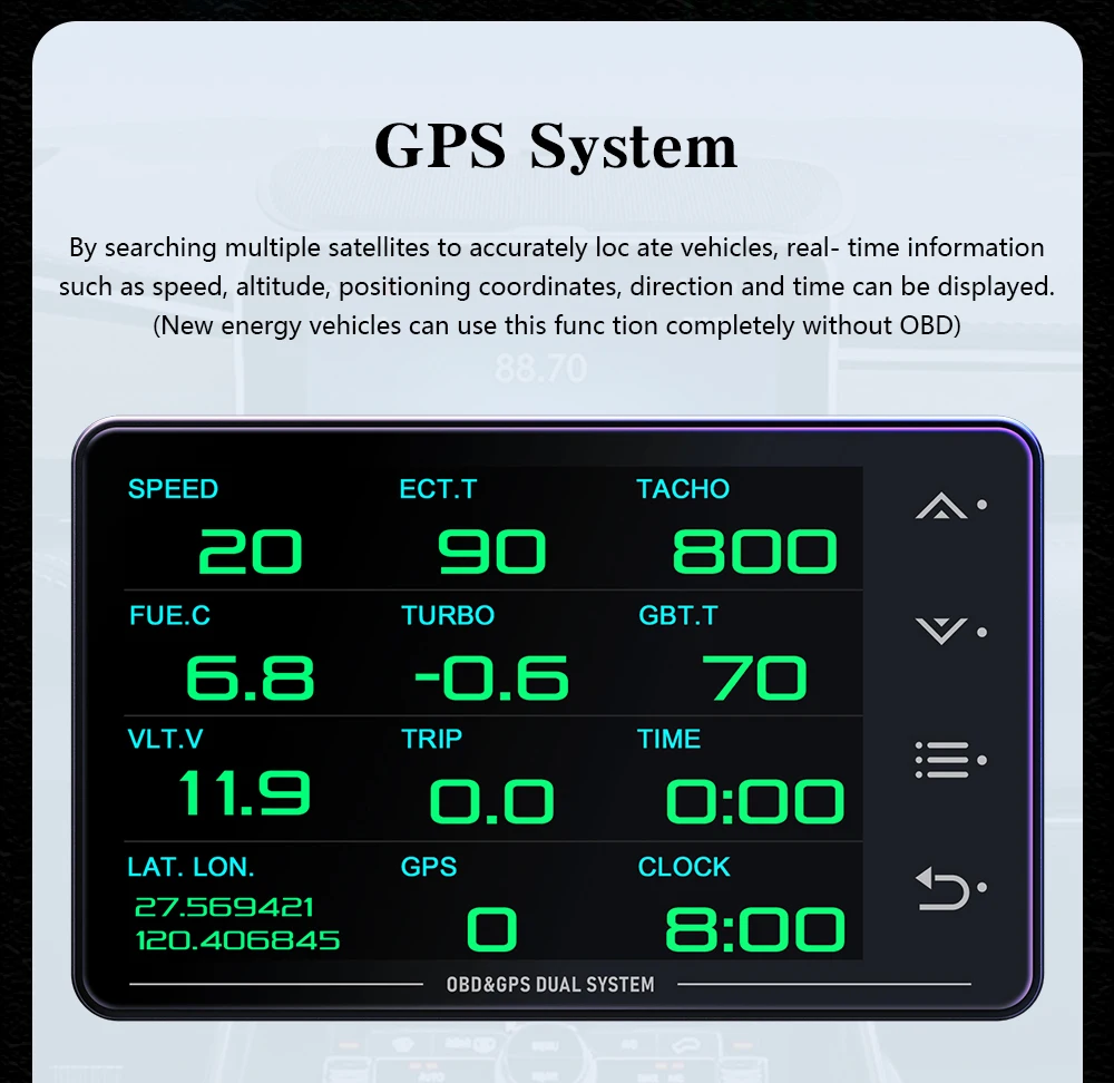 New XS LCD Gauge OBD+GPS Head Up Display Turbo Boost Oil Pressure Oil Temperature G Value Gyroscope Meter LCD Display
