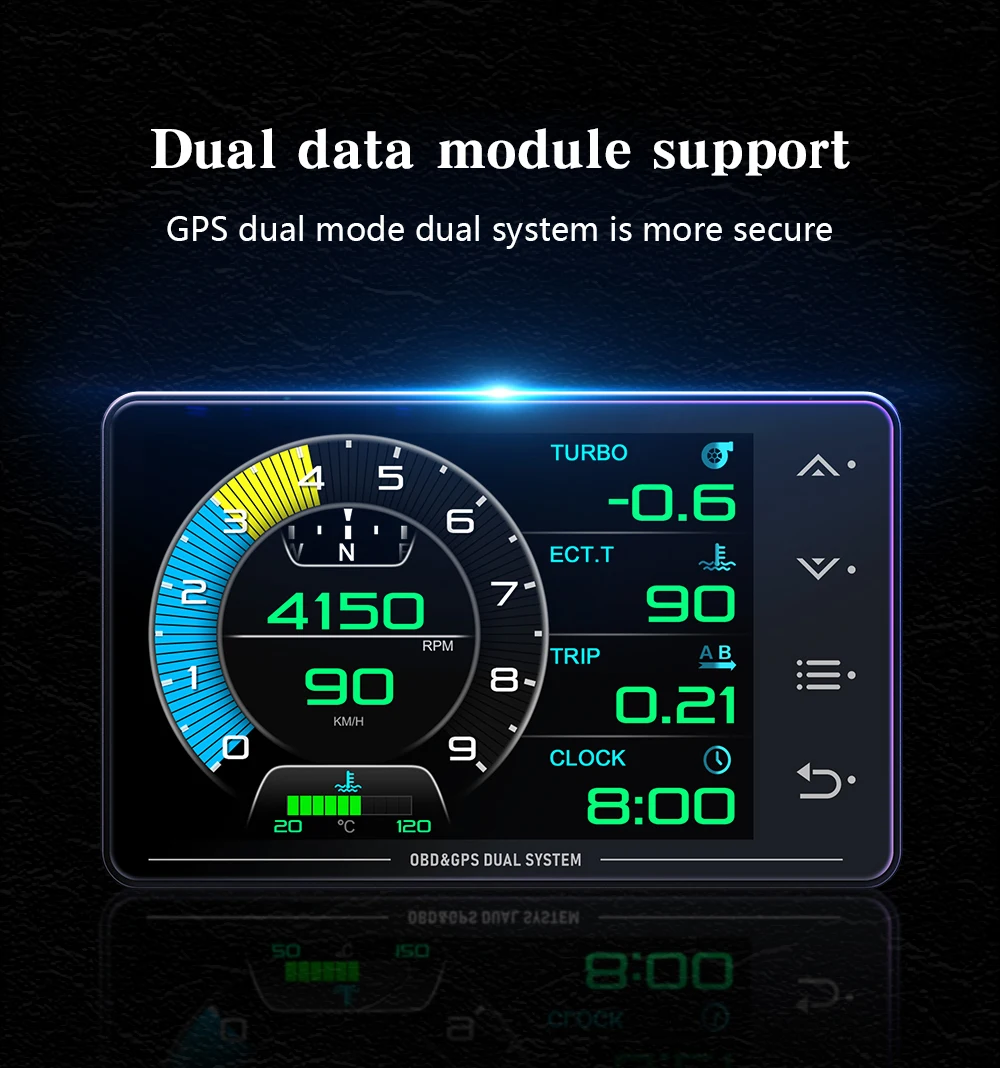 New XS LCD Gauge OBD+GPS Head Up Display Turbo Boost Oil Pressure Oil Temperature G Value Gyroscope Meter LCD Display