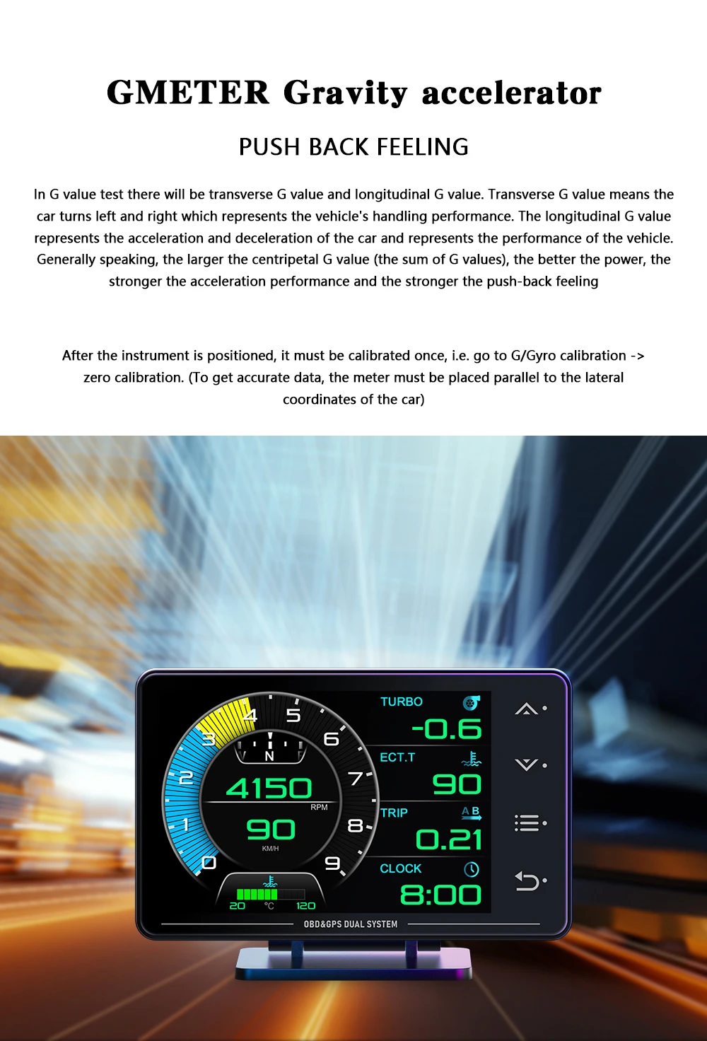 New XS LCD Gauge OBD+GPS Head Up Display Turbo Boost Oil Pressure Oil Temperature G Value Gyroscope Meter LCD Display