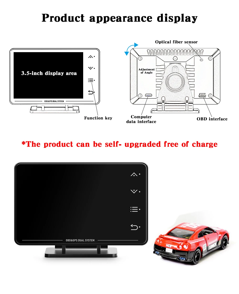 New XS LCD Gauge OBD+GPS Head Up Display Turbo Boost Oil Pressure Oil Temperature G Value Gyroscope Meter LCD Display