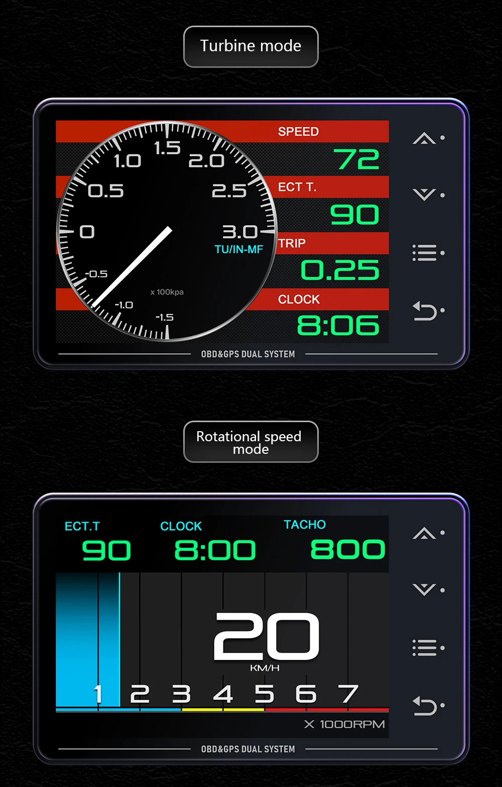 New XS LCD Gauge OBD+GPS Head Up Display Turbo Boost Oil Pressure Oil Temperature G Value Gyroscope Meter LCD Display