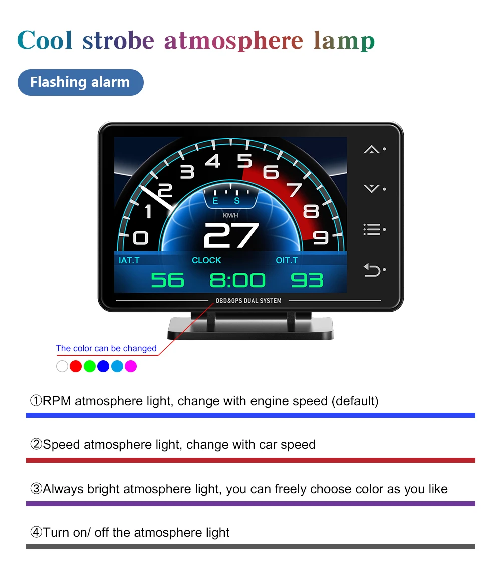 New XS LCD Gauge OBD+GPS Head Up Display Turbo Boost Oil Pressure Oil Temperature G Value Gyroscope Meter LCD Display