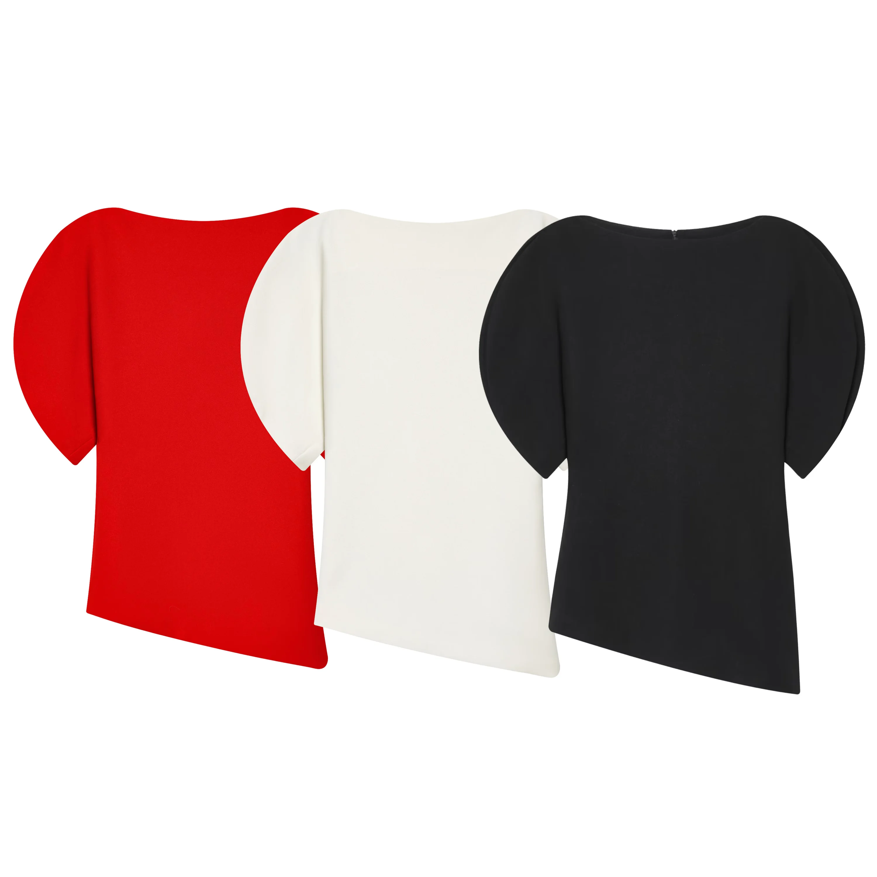 HH Spring Summer Women Casual Asymmetrical T-Shirts Fashion Solid Female O-Neck Short Puff Sleeve Blouse Lady Office Chic Tops