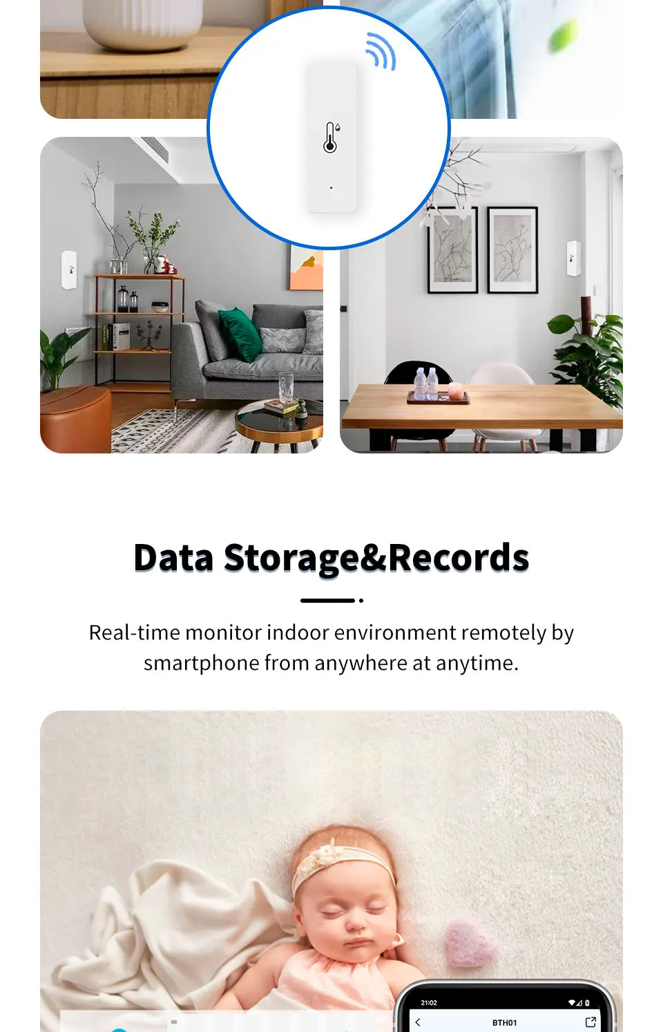 Tuya Smart WiFi Temperature Humidity Sensor Indoor Hygrometer Thermometer APP Remote Monitor Compatible with Alexa Google