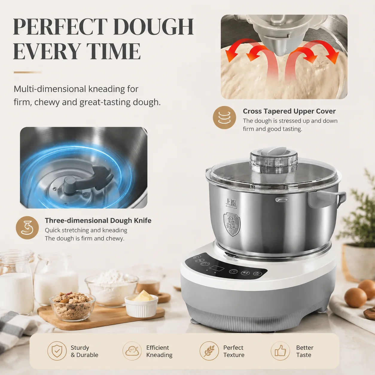 Dough Kneading Machine 5L 7L Dough Maker Electric Kneading Machine Dough Mixer with Fermentation Function Stainless Steel