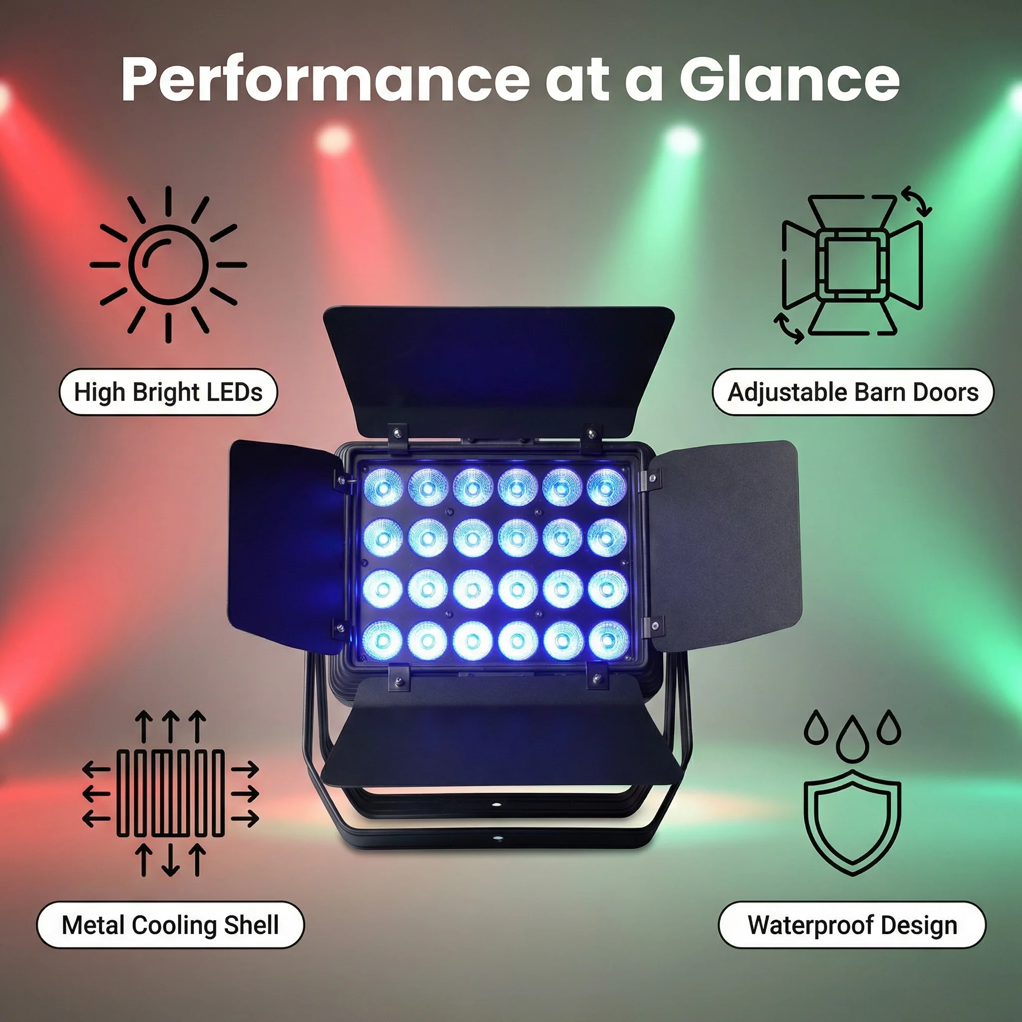 4in1 Flights Case with 24x18W RGBWA UV 6 in 1 Outdoor Waterproof Stage Light LED Square Par Light DJ DMX Disco Equipment Bar