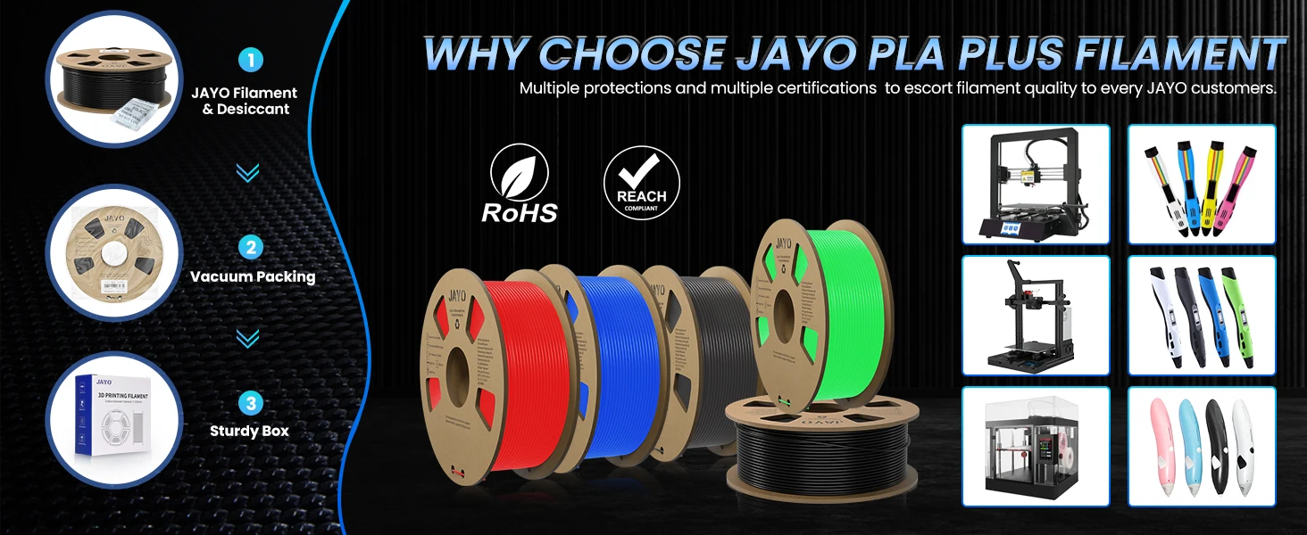 JAYO 10 Rolls 3D PETG/PLA/PLA PLUS/PLA Meta/ PLA Matte Printer Filament 1.75mm 100% No Bubble non-toxic 3D Printing Materials