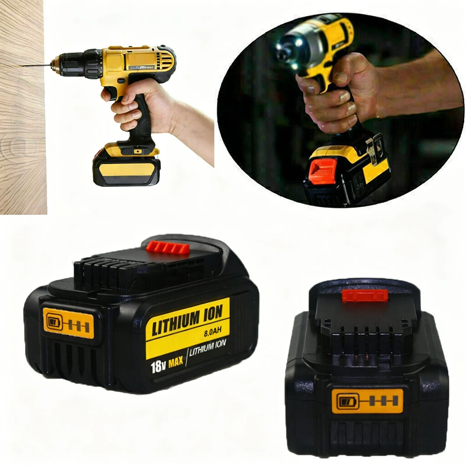2Pack 8.0Ah 18V Li-ion Battery for Dewalt XR Slide Li-ion DCB184 DCB182 DCB183 + DC18RC Charger