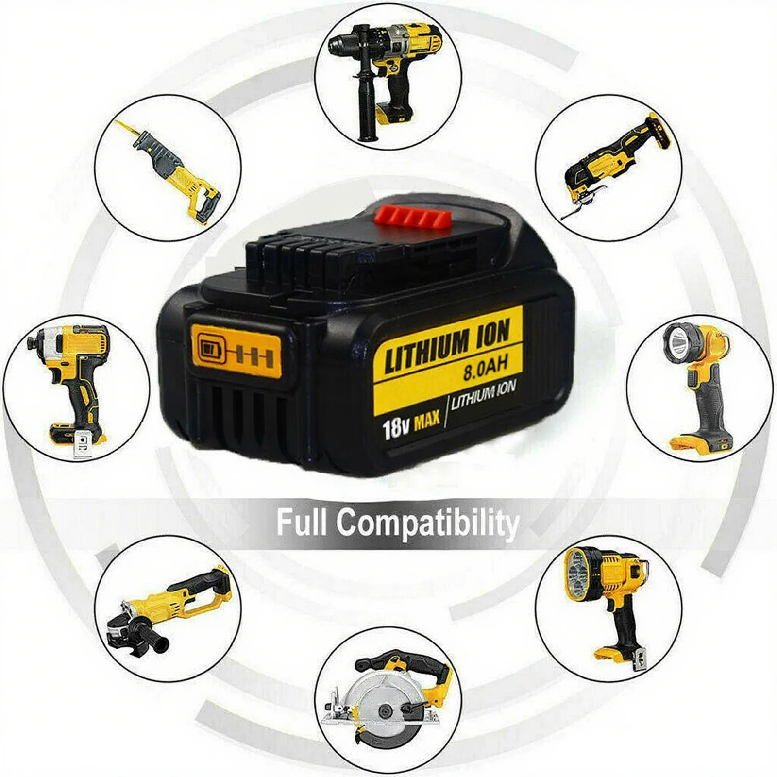 2Pack 8.0Ah 18V Li-ion Battery for Dewalt XR Slide Li-ion DCB184 DCB182 DCB183 + DC18RC Charger
