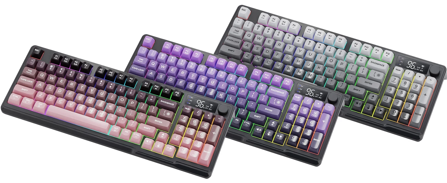 M96 Wireless Gaming Keyboard Creamy Membrane with Rainbow Backlight,Media Knob,LCD Screen,Dual Mode-Bluetooth/2.4Ghz,Ball Shape
