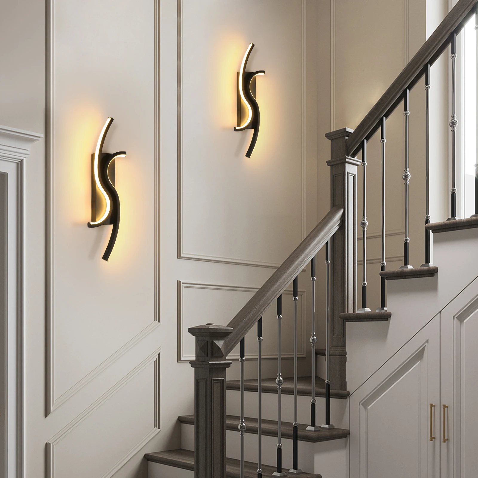LED Wall Applique, Black Interior Wall Lamp, Warm White Light 3000K Modern Curve for Bedroom, Living Room, Corridor, 3000K