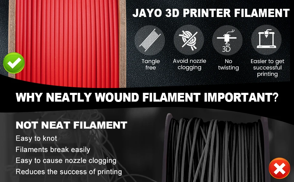 JAYO 2 Rolls 3D High Speed Matte PLA Printer Filament 1.75mm Neatly Wound PLA Filament with Matte Finish Print with 99% FDM 3D