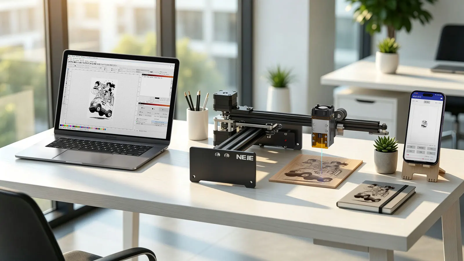 NEJE 5 A40630 20W Portable Small Laser Engraver Laser Cutting Machine for Logo Metal Wood Plastic Acrylic Leather Acrylc Beginne