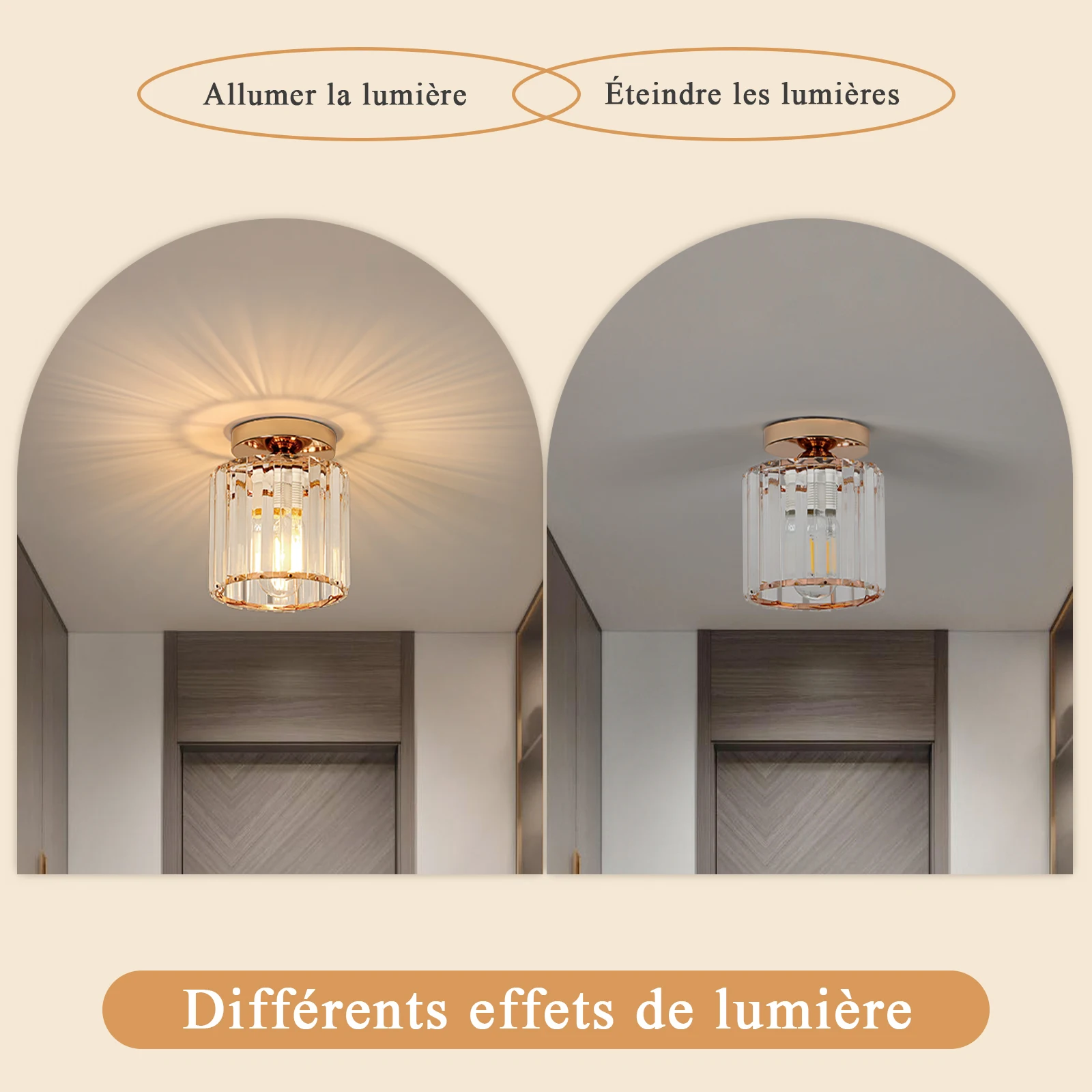 Crystal Ceiling Light,Gold,Fixture Chrome Flush Mount Ceiling Lighting Fixture for Hallway E27 Bulb Socket (Bulb Not Included)