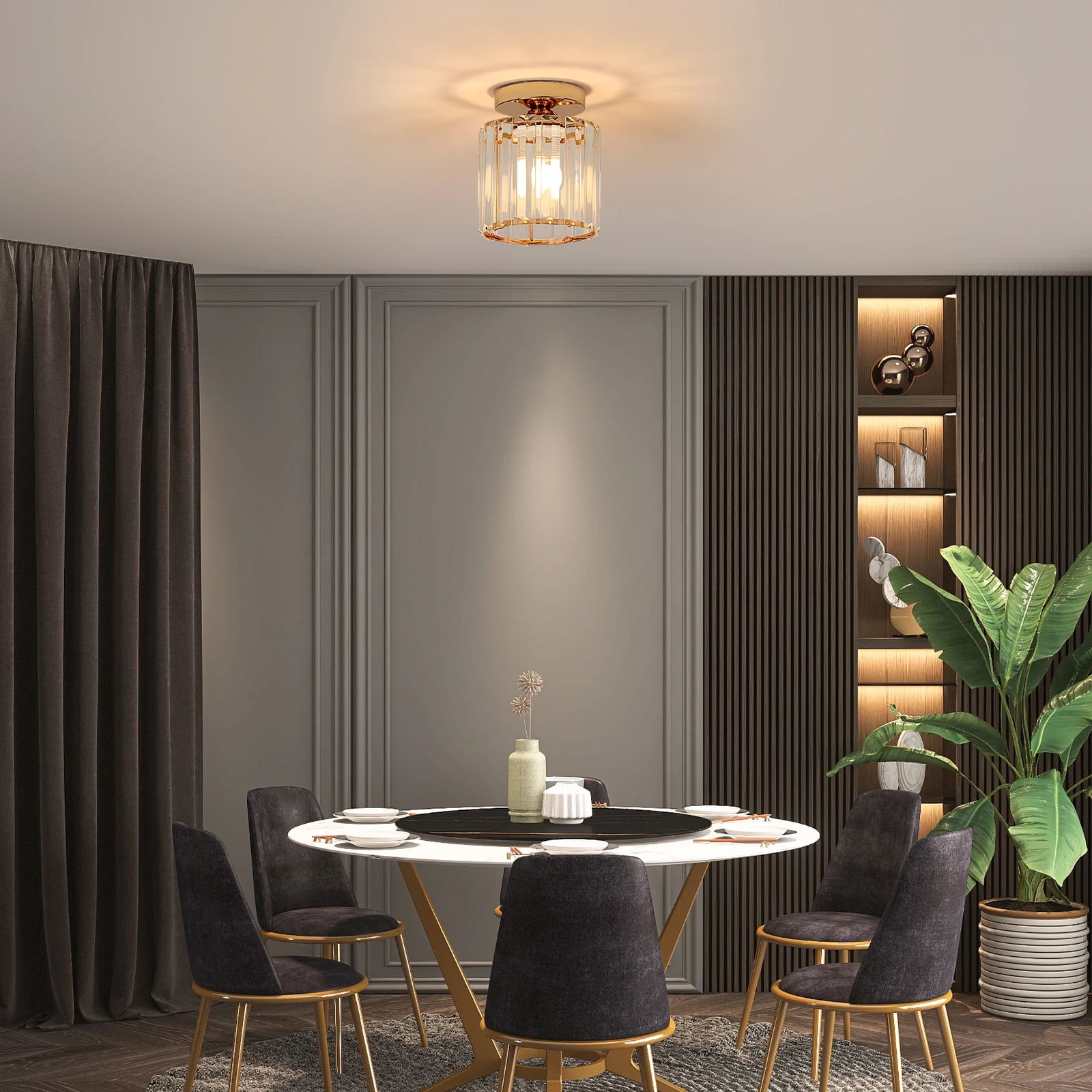 Crystal Ceiling Light,Gold,Fixture Chrome Flush Mount Ceiling Lighting Fixture for Hallway E27 Bulb Socket (Bulb Not Included)