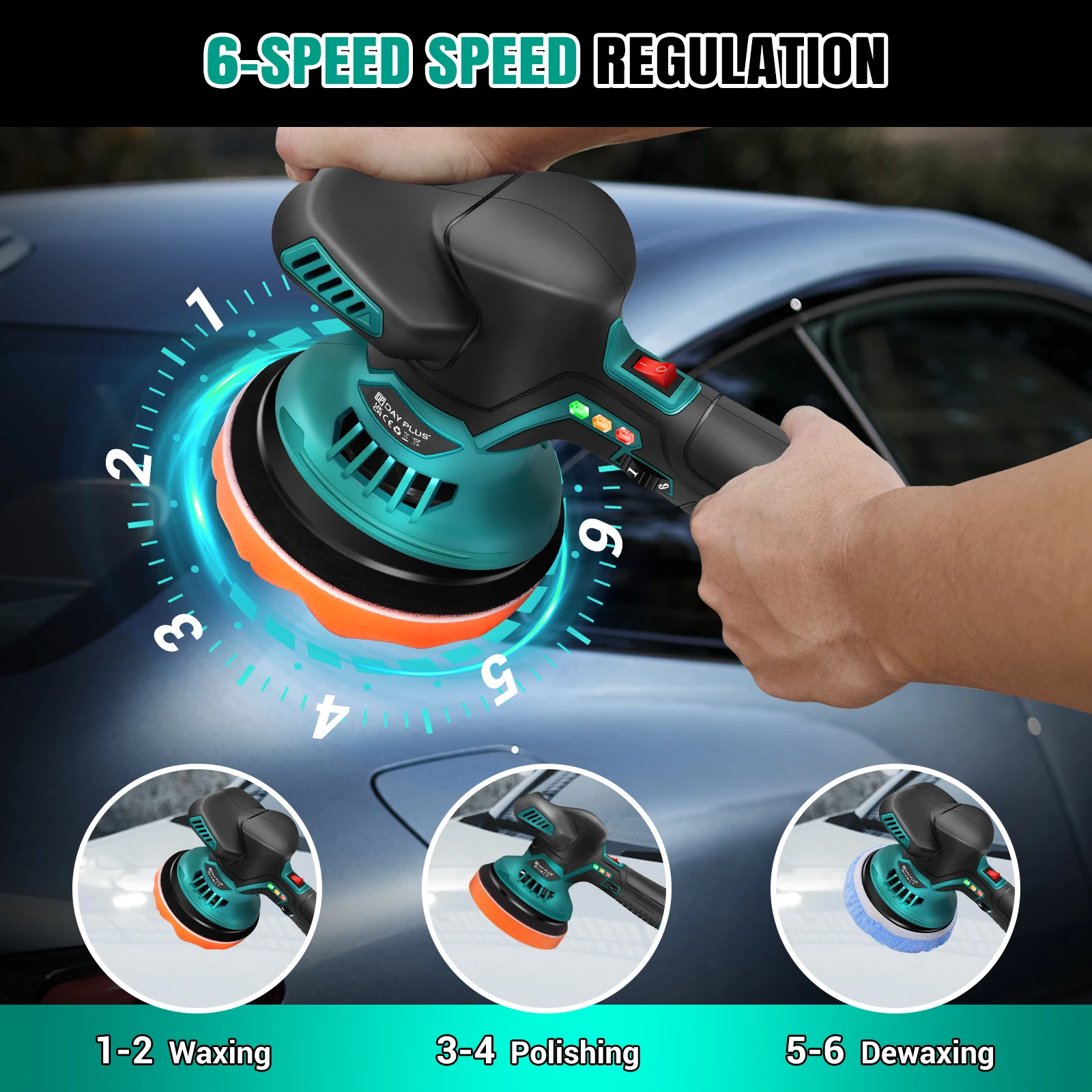 Cordless Car Buffer Polisher, Electric Polishing Machines and Polishers Kit,with 2x2.0Ah Battery,for Car Care, Polishing, Waxing