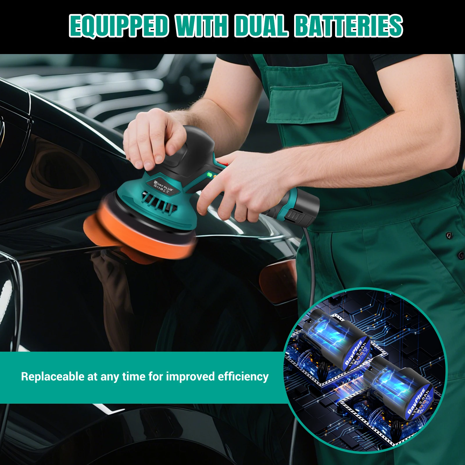 Cordless Car Buffer Polisher, Electric Polishing Machines and Polishers Kit,with 2x2.0Ah Battery,for Car Care, Polishing, Waxing