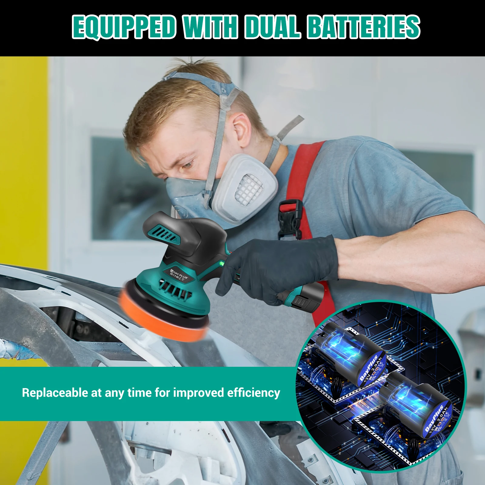 Cordless Car Buffer Polisher, Electric Polishing Machines and Polishers Kit,with 2x2.0Ah Battery,for Car Care, Polishing, Waxing