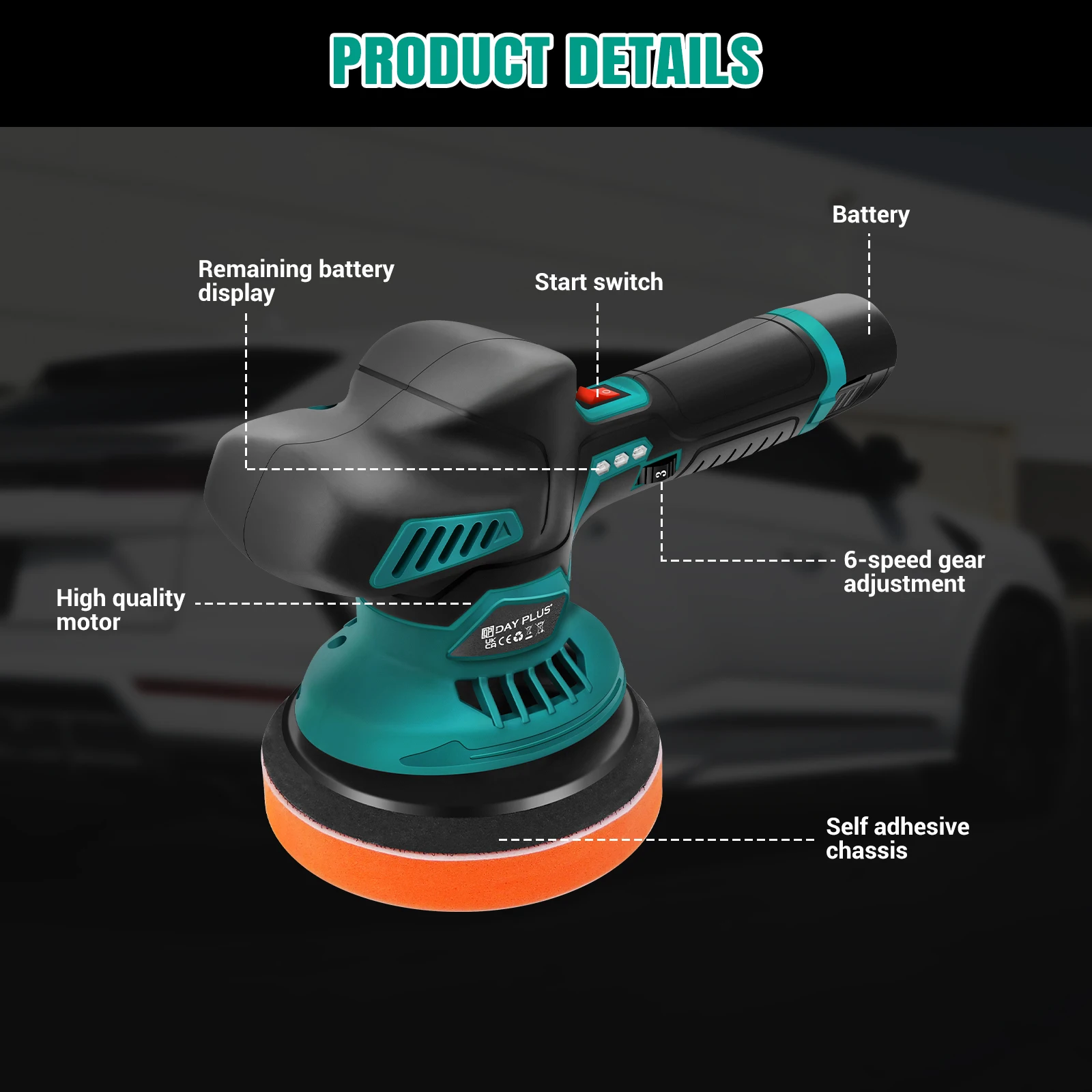 Cordless Car Buffer Polisher, Electric Polishing Machines and Polishers Kit,with 2x2.0Ah Battery,for Car Care, Polishing, Waxing