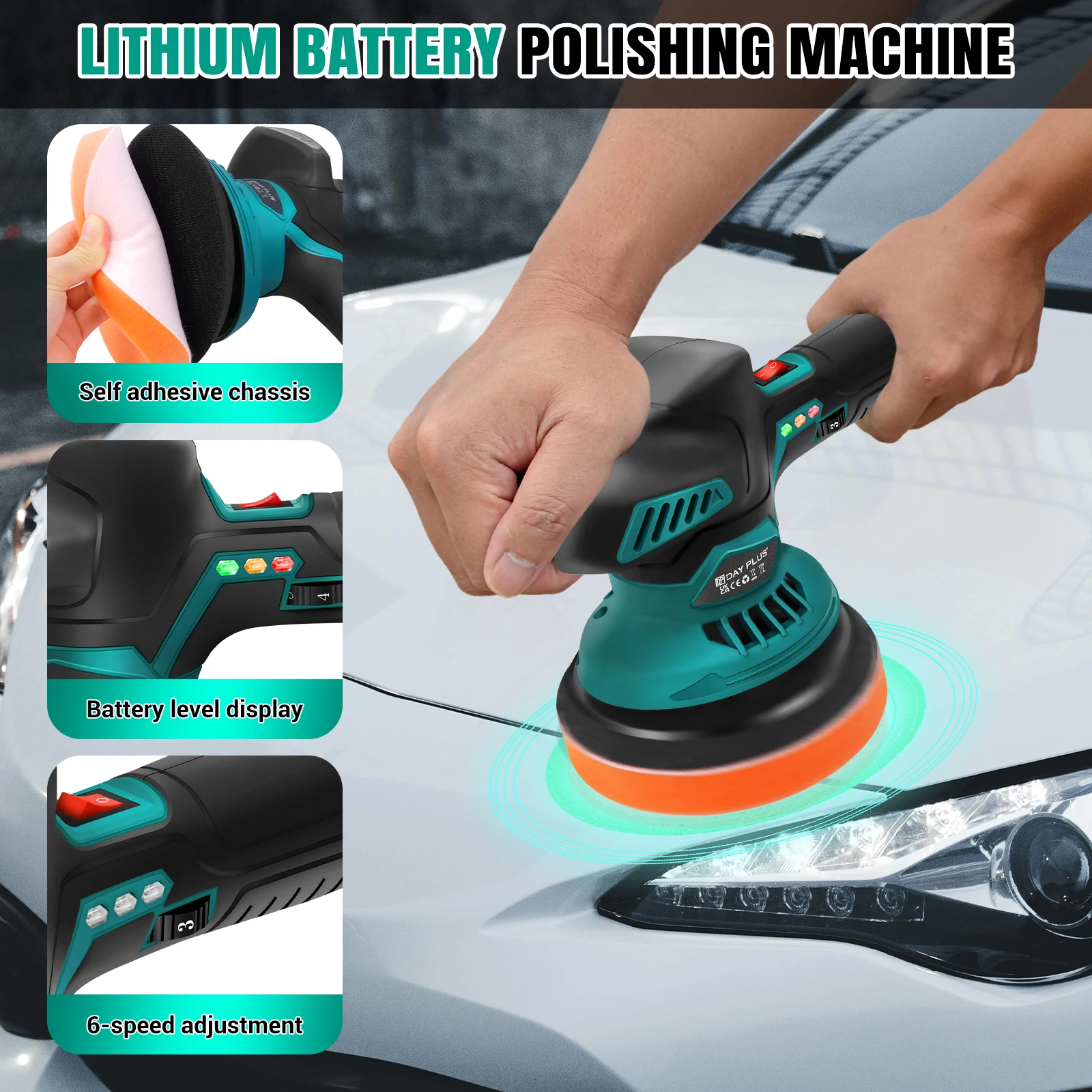 Cordless Car Buffer Polisher, Electric Polishing Machines and Polishers Kit,with 2x2.0Ah Battery,for Car Care, Polishing, Waxing