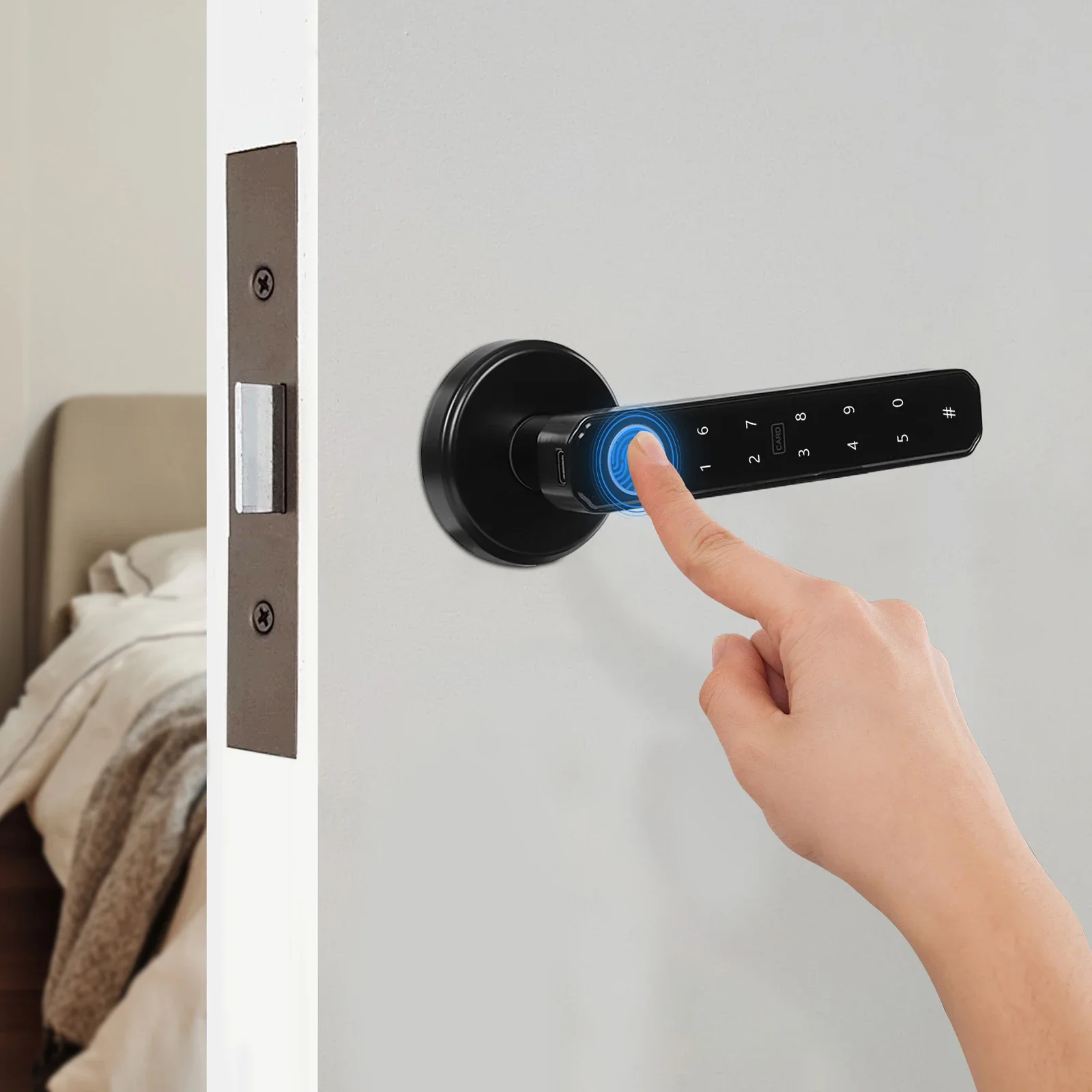 Electronic Fingerprint Door Lock Digital Keypad Code Lock Smart Door Knob W/ Fingerprint Password IC Card Bluetooth and Key Mode