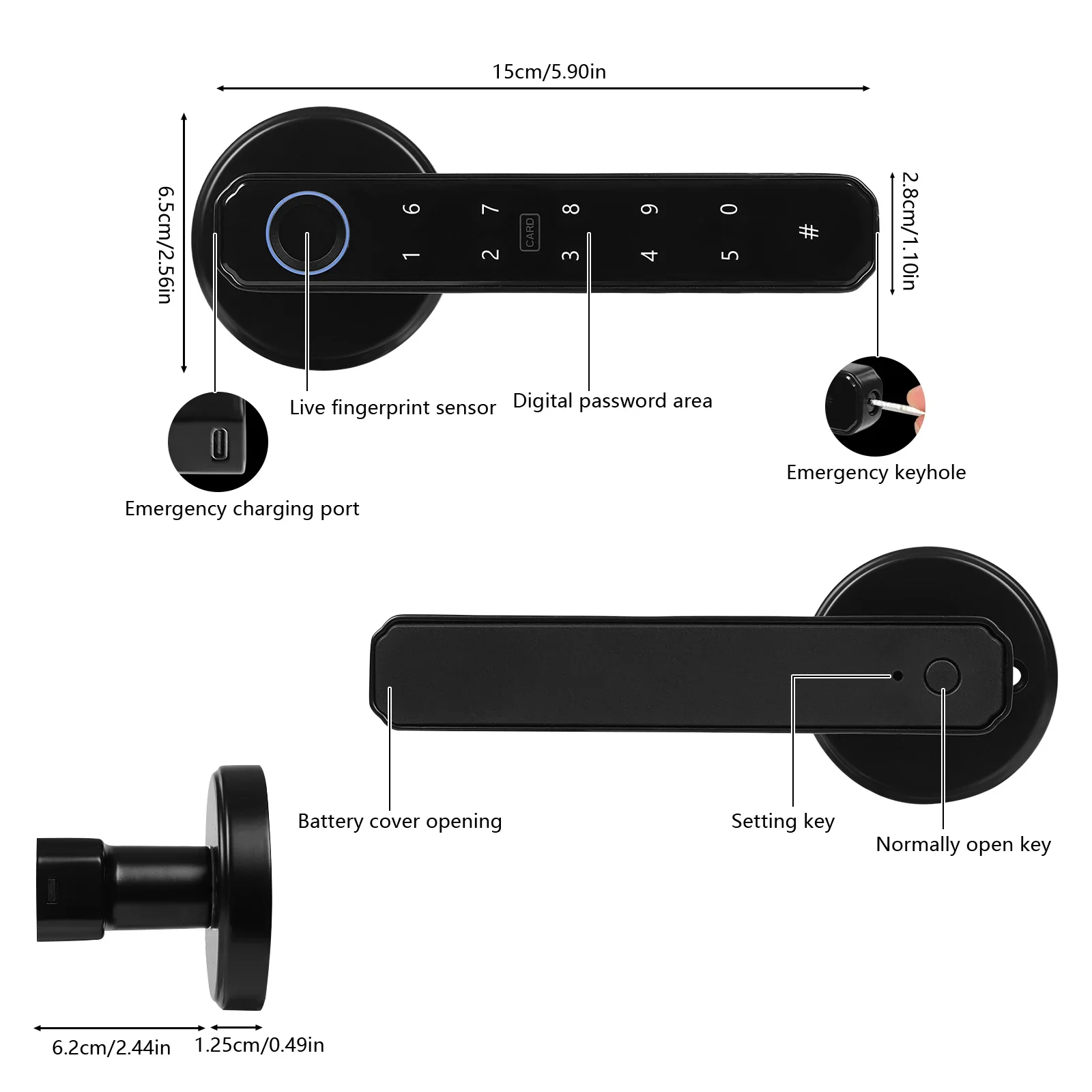 Electronic Fingerprint Door Lock Digital Keypad Code Lock Smart Door Knob W/ Fingerprint Password IC Card Bluetooth and Key Mode