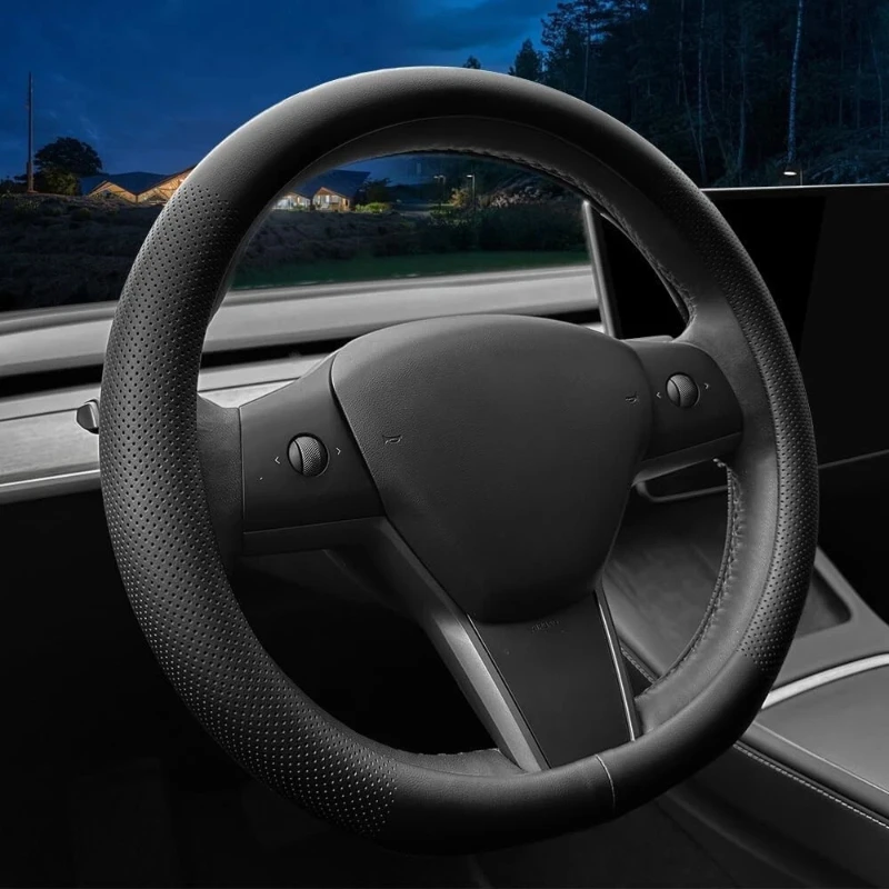New Heated Steering Wheel PU Leather Car Steering Wheel For Tesla Model 3 Model Y 2017~2023 with Heating Function 1490214-00-B