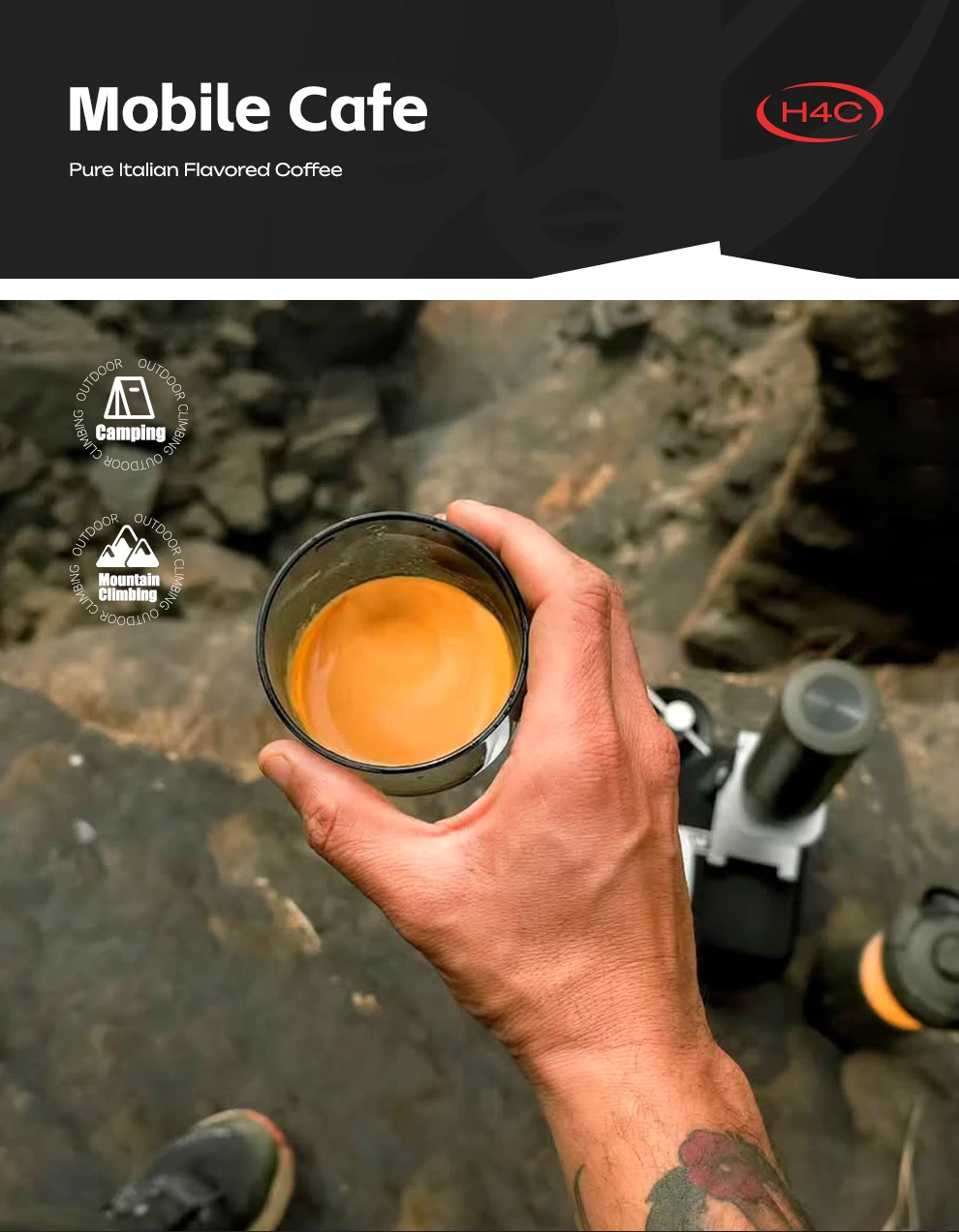 HiBREW H4C Portable Espresso Coffee Machine 3in1 Travel Coffee Maker 7500mAh Lithium Battery Self-Heating Ns DG Capsule & Ground