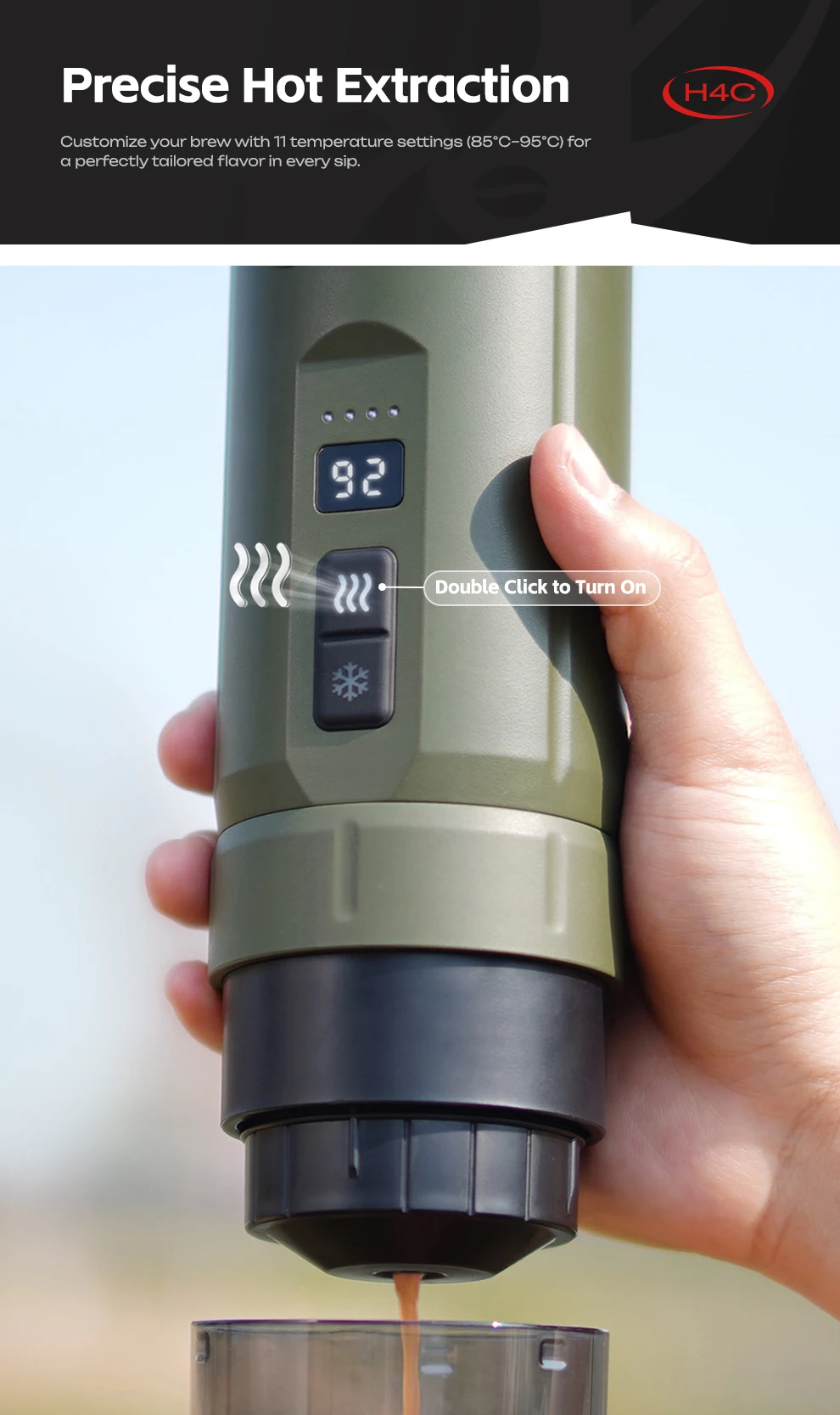 HiBREW H4C Portable Espresso Coffee Machine 3in1 Travel Coffee Maker 7500mAh Lithium Battery Self-Heating Ns DG Capsule & Ground