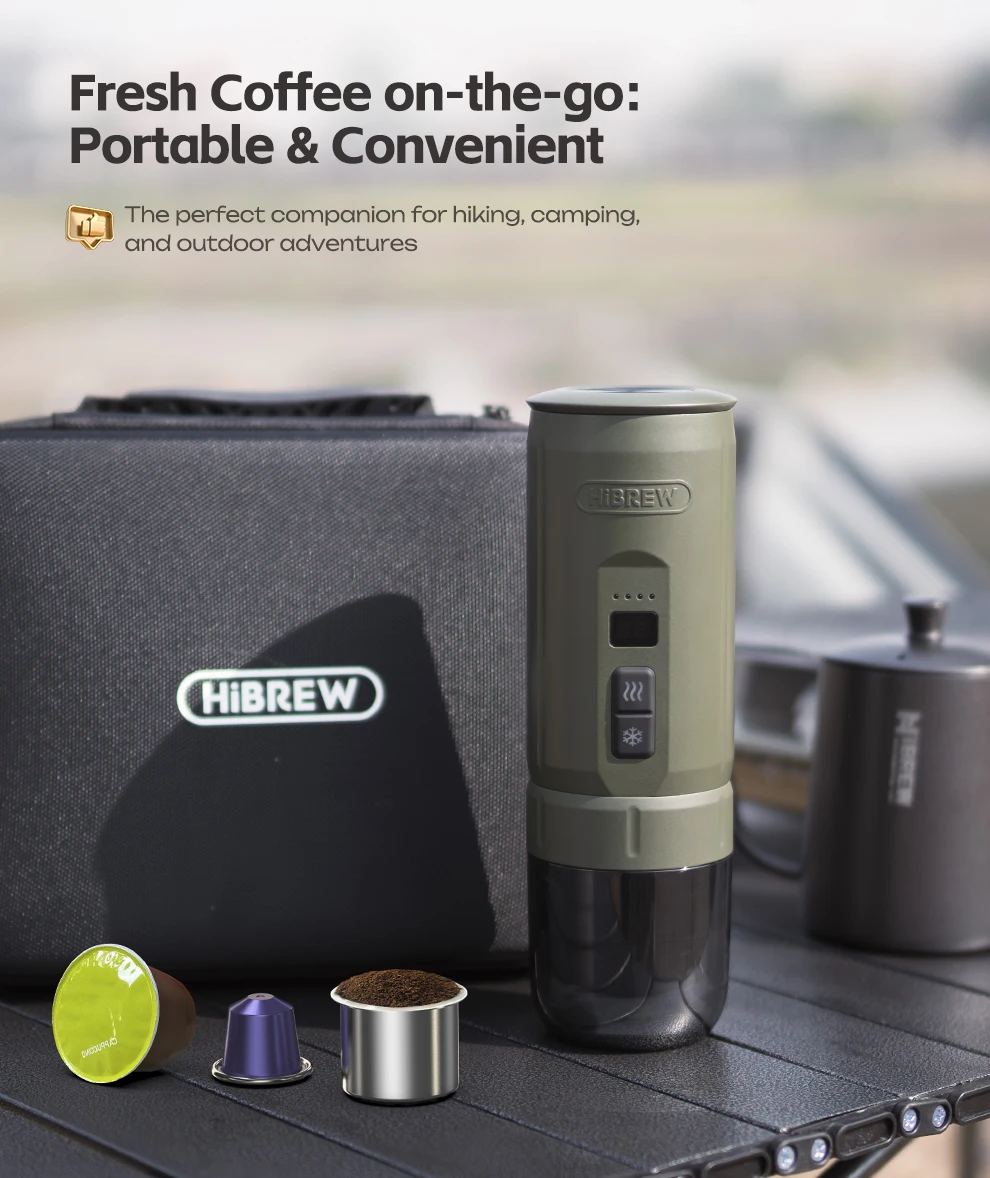 HiBREW H4C Portable Espresso Coffee Machine 3in1 Travel Coffee Maker 7500mAh Lithium Battery Self-Heating Ns DG Capsule & Ground