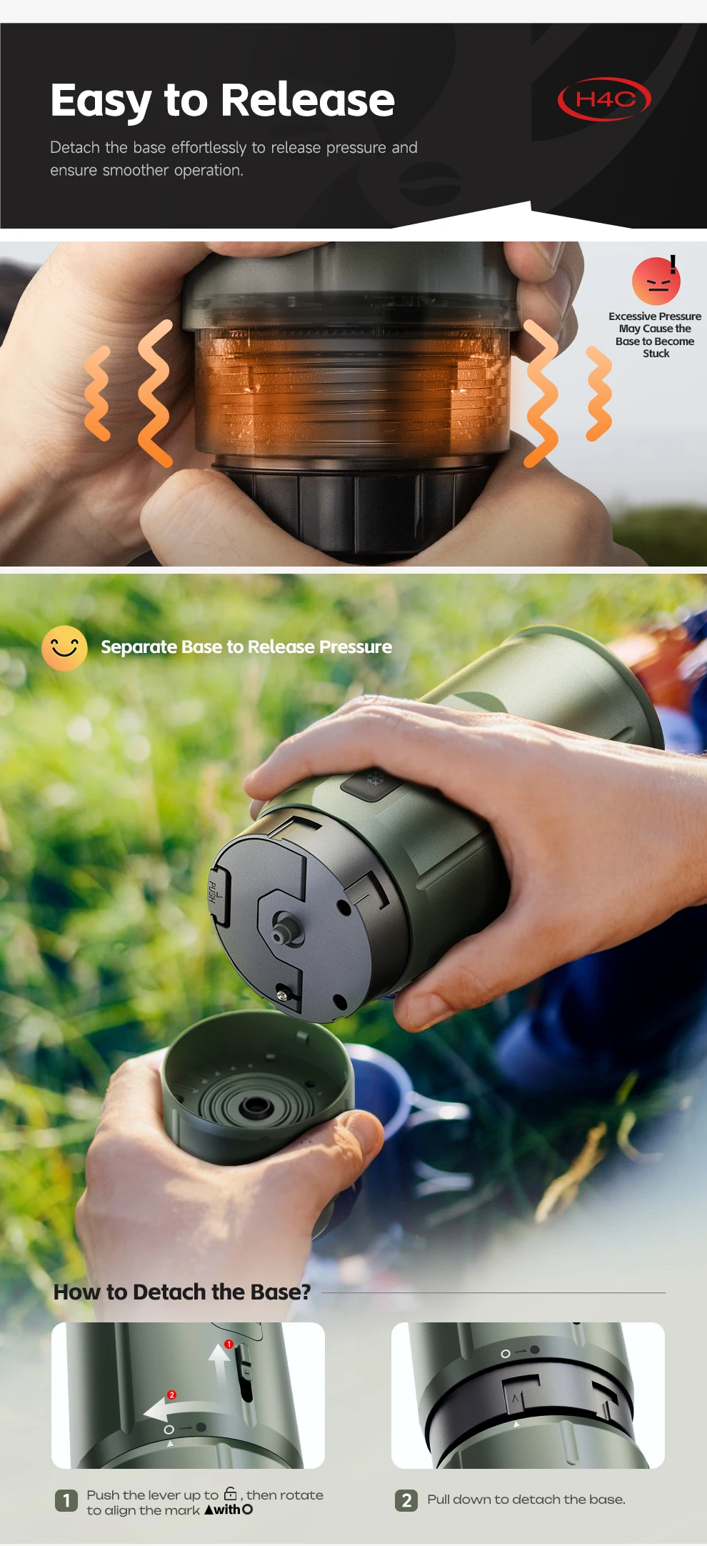 HiBREW H4C Portable Espresso Coffee Machine 3in1 Travel Coffee Maker 7500mAh Lithium Battery Self-Heating Ns DG Capsule & Ground