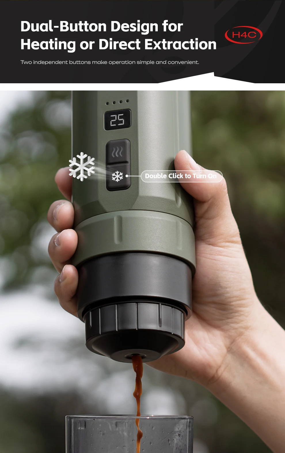 HiBREW H4C Portable Espresso Coffee Machine 3in1 Travel Coffee Maker 7500mAh Lithium Battery Self-Heating Ns DG Capsule & Ground