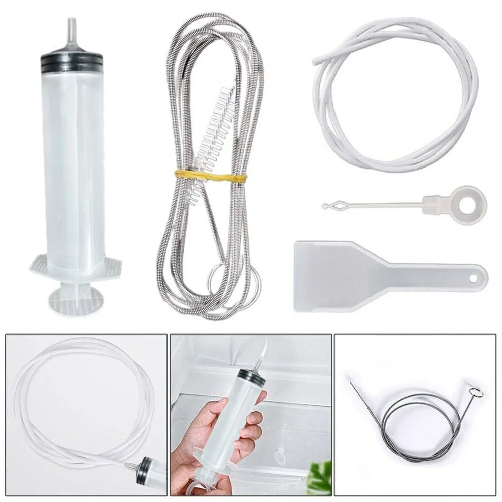 5pcs Fridge Dredging Kit Flexible Refrigerator Scrub Brush Reusable Fridge Drain Hole Dredging Remover Cleaning Syringe Shovel