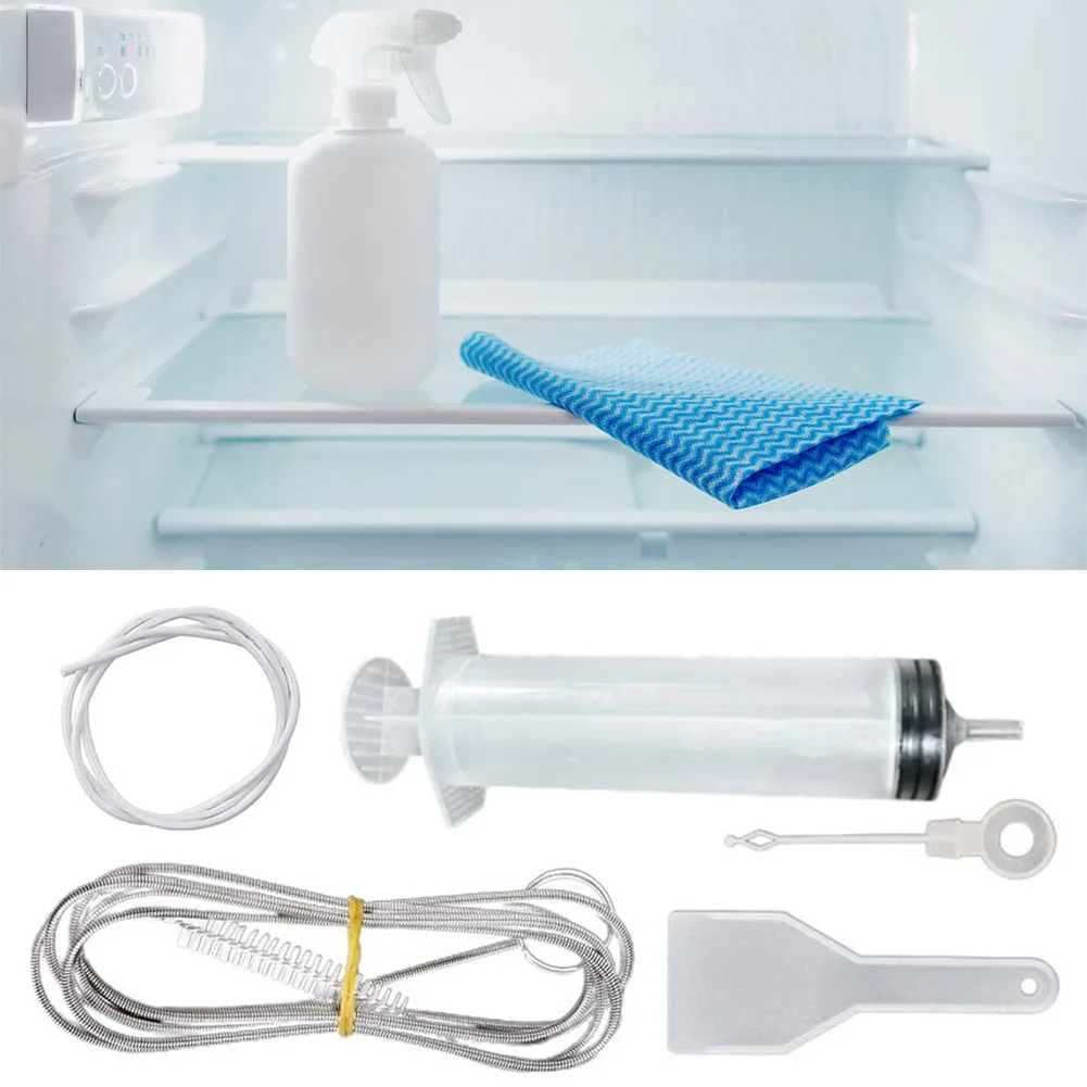 5pcs Fridge Dredging Kit Flexible Refrigerator Scrub Brush Reusable Fridge Drain Hole Dredging Remover Cleaning Syringe Shovel