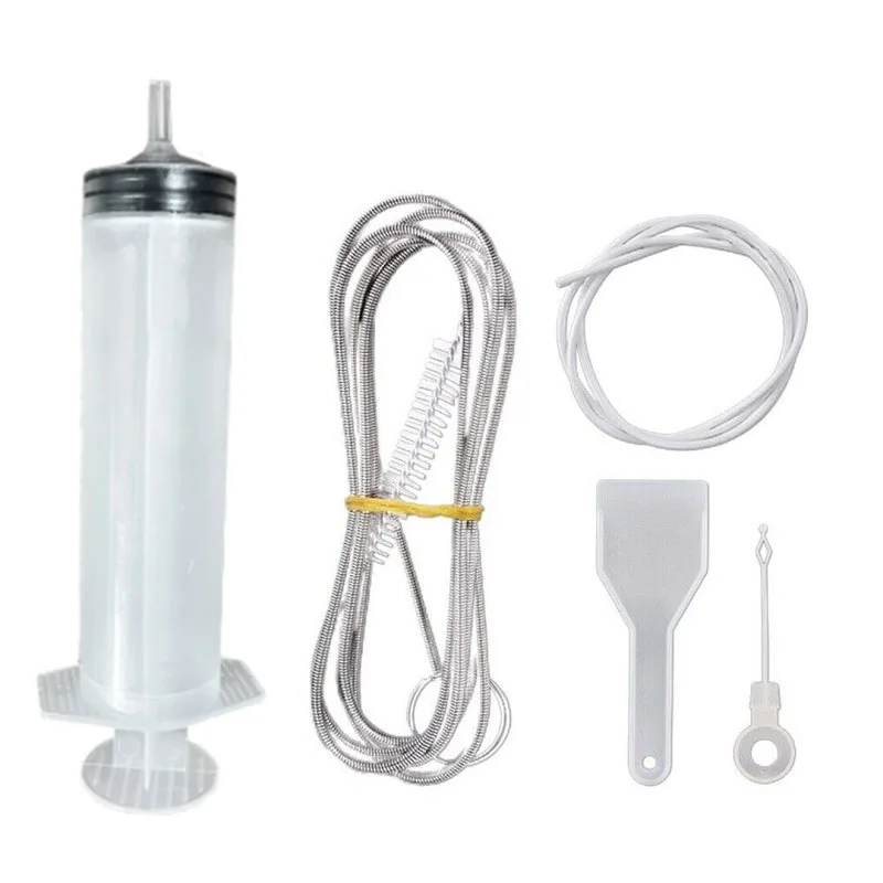 5pcs Fridge Dredging Kit Flexible Refrigerator Scrub Brush Reusable Fridge Drain Hole Dredging Remover Cleaning Syringe Shovel
