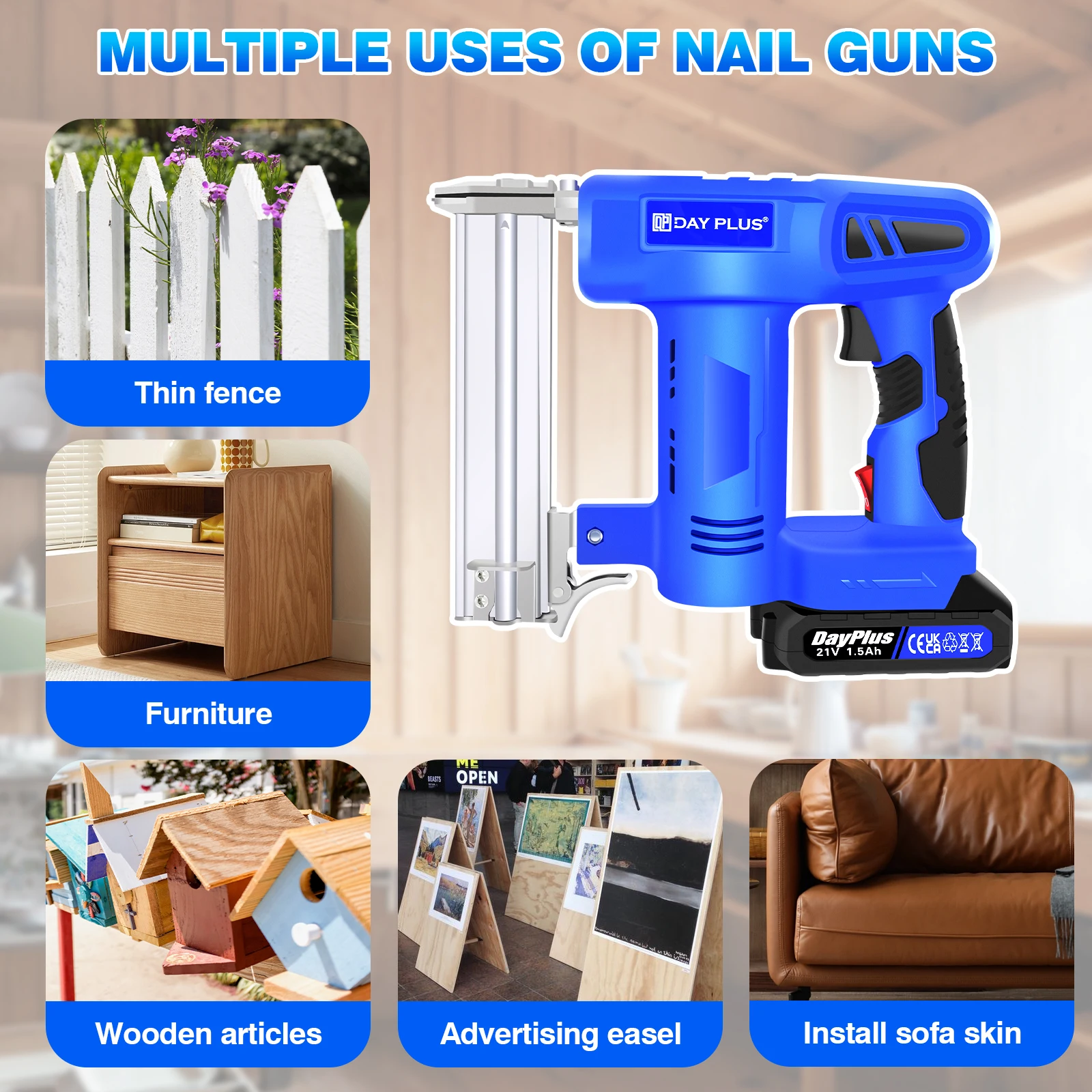 2 in 1 Heavy Duty Electric Nailer with Battery and Charger, 500 Nails and 500 Staples, Nailer for DIY Woodworking Furniture