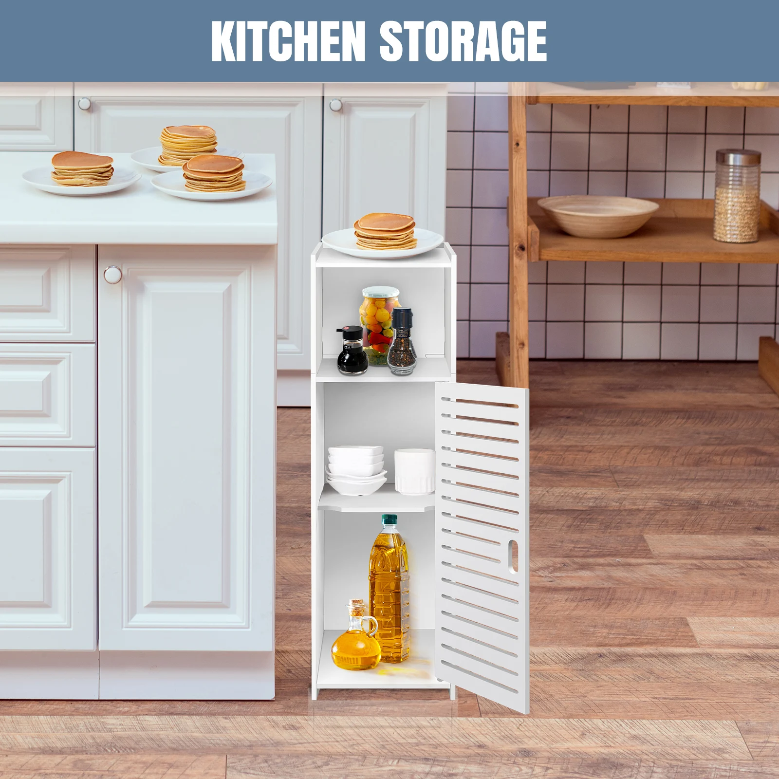 DayPlus Bathroom Floor Cabinet, 3 Tier Home Storage Cabinet with Doors & Shelves, Free Standing Tall Slim Side Organizer Cabinet